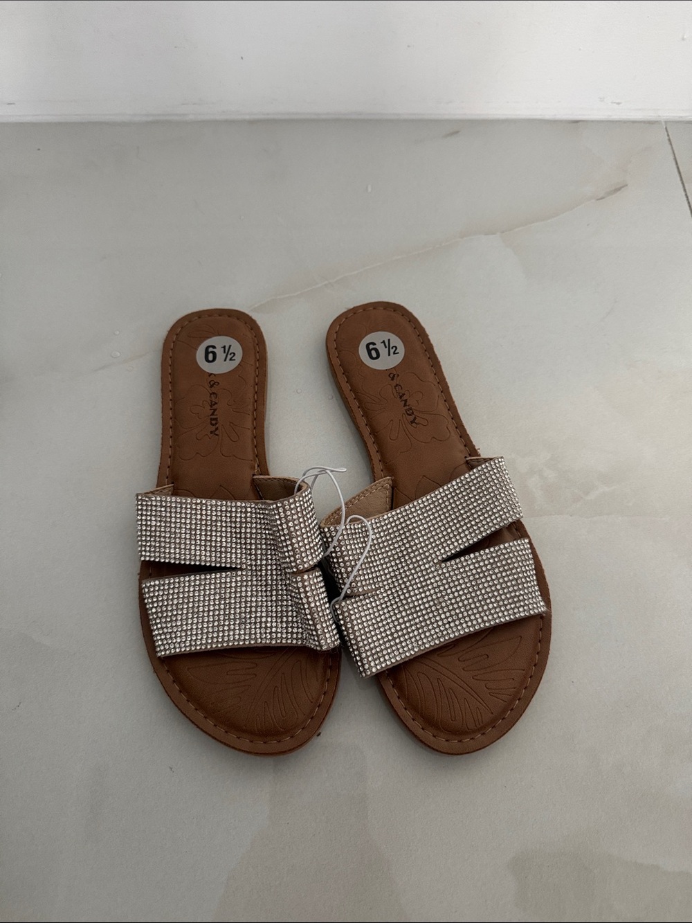 Embellished Brown Slide Sandals with Sparkling Straps